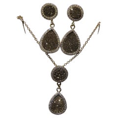 Rare Important Estate 18KT Gold Over Sterling Silver Druzy Pendant Earring Set