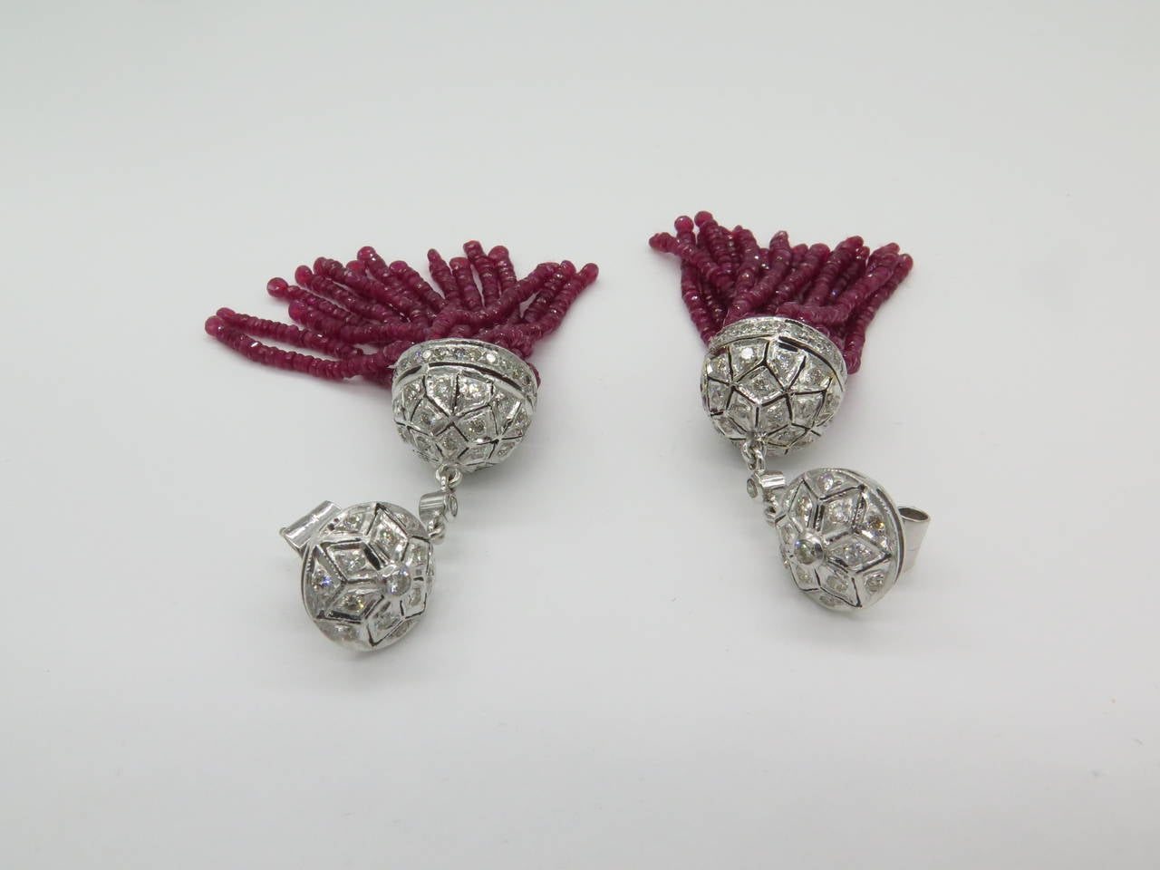 Art Deco Ruby Diamond Gold Tassel Earrings