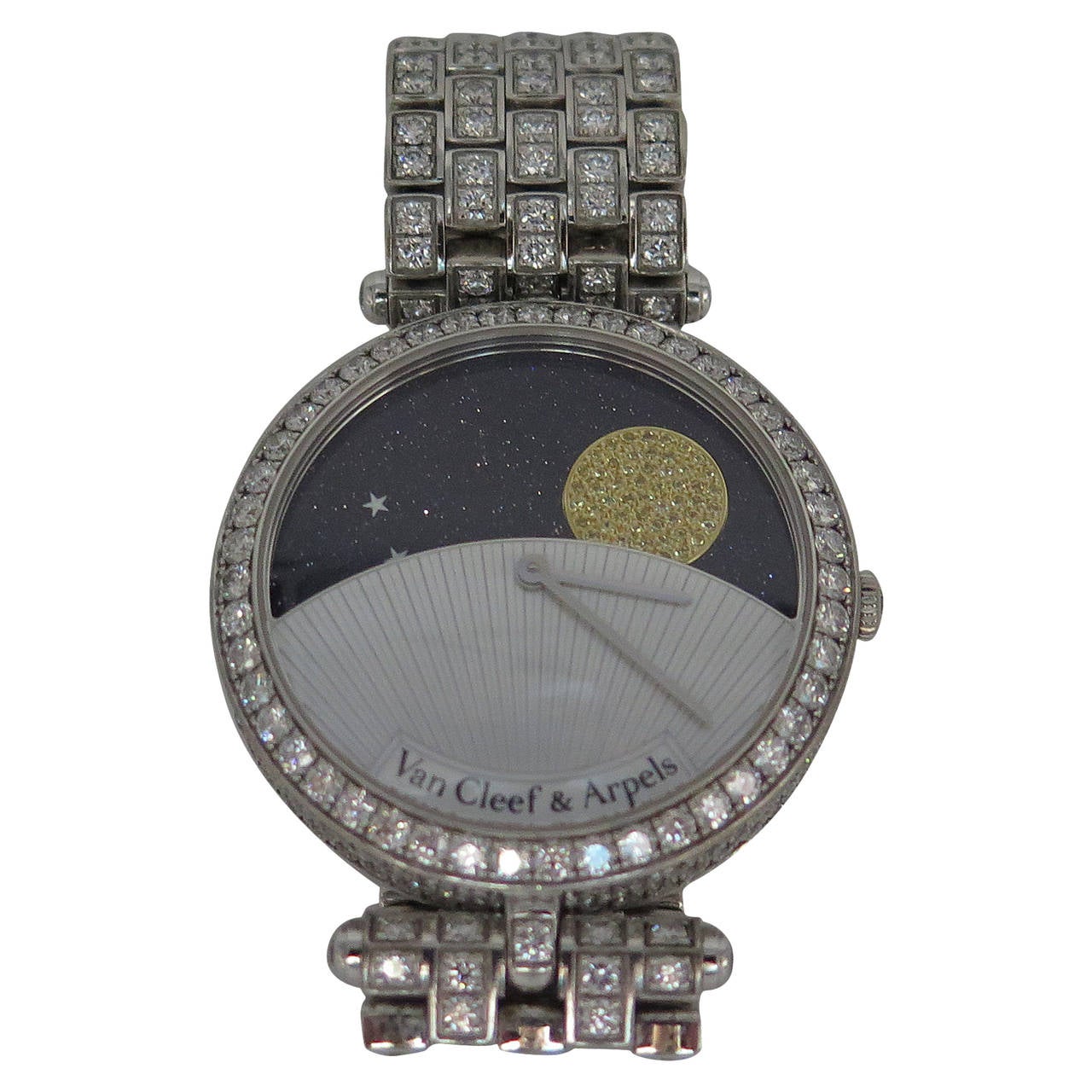 Van Cleef & Arpels Lady's White Gold Day And Night Wristwatch For Sale