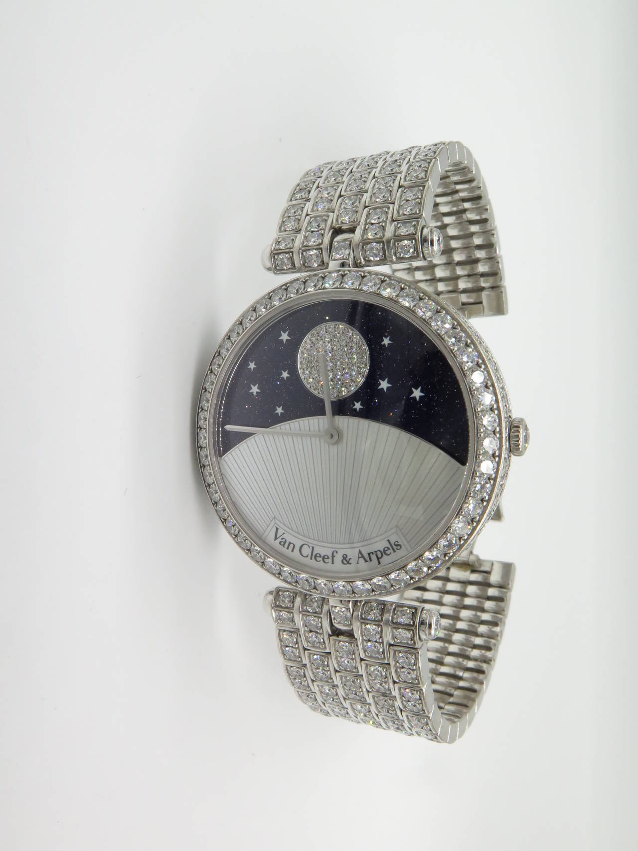 Van Cleef & Arpels Lady's White Gold Day And Night Wristwatch In Excellent Condition For Sale In Atlanta, GA