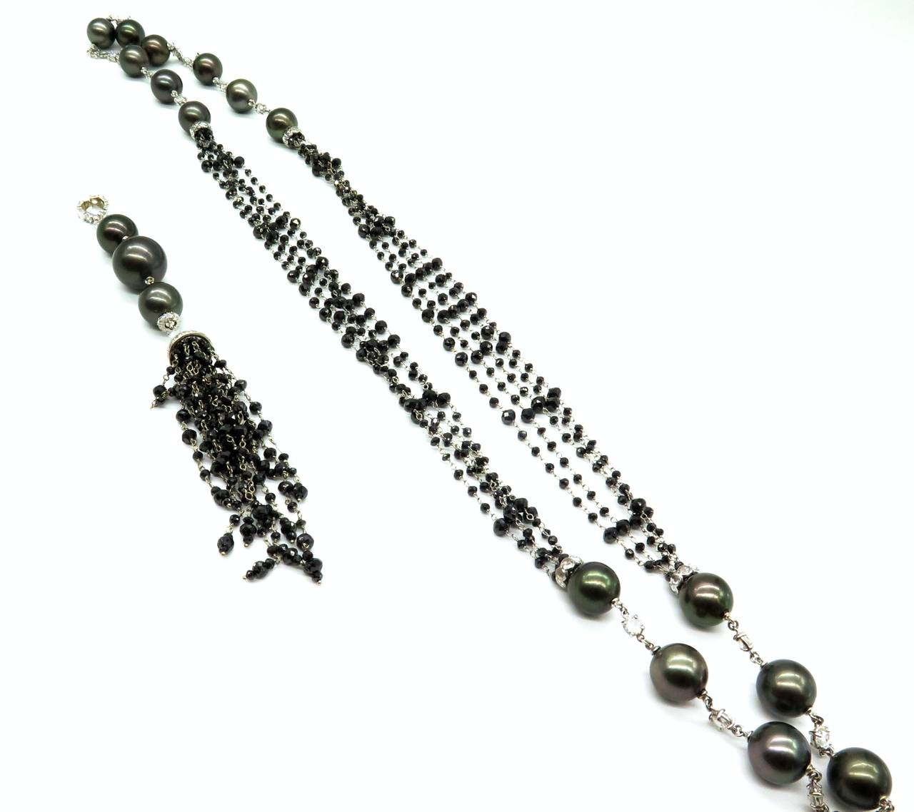 Black and White Diamonds With Black Tahitian Pearl Necklace For Sale 3
