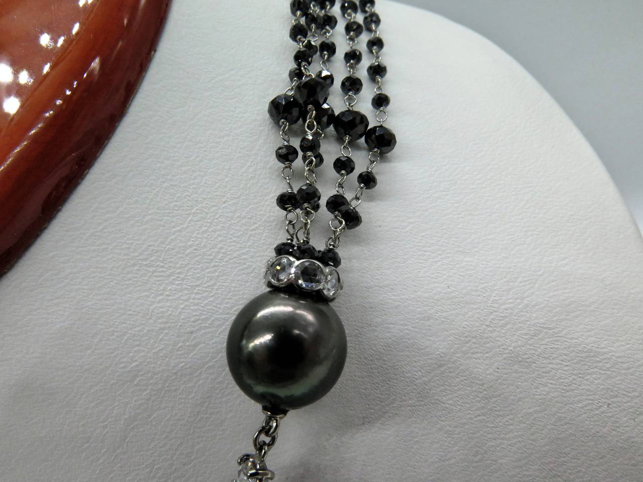 Modern Black and White Diamonds With Black Tahitian Pearl Necklace For Sale