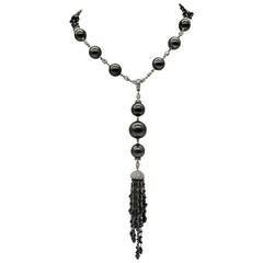 Black and White Diamonds With Black Tahitian Pearl Necklace