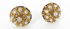 Enamel Diamond Gold Earrings