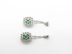 Exquisite Diamond Emerald Dangling Earrings