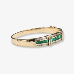 Emerald & Diamond Hinged Bangle in 18 Karat Yellow Gold