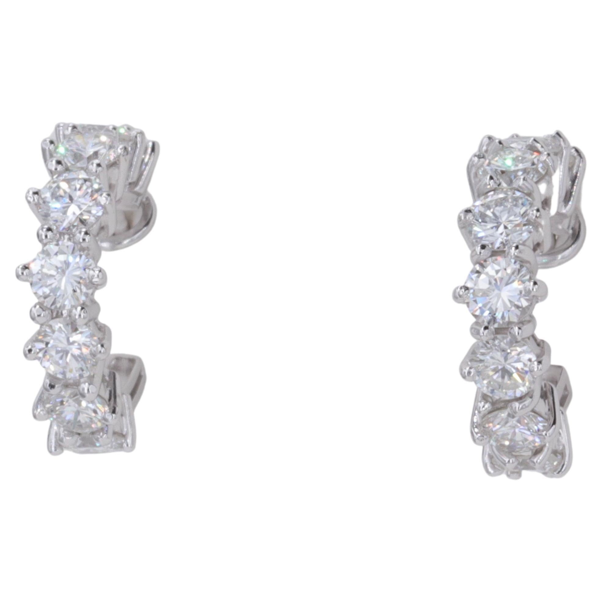 2.32 Carat Hand Fabricated Platinum and Round Brilliant Diamond Huggie Earrings For Sale