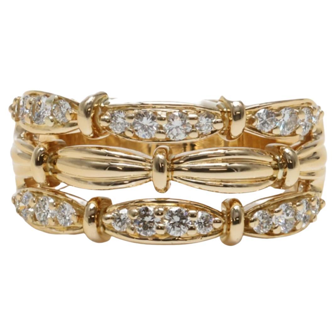 Tiffany & Co. 3reihiger Diamantring aus 18 Karat Gelbgold mit Diamanten