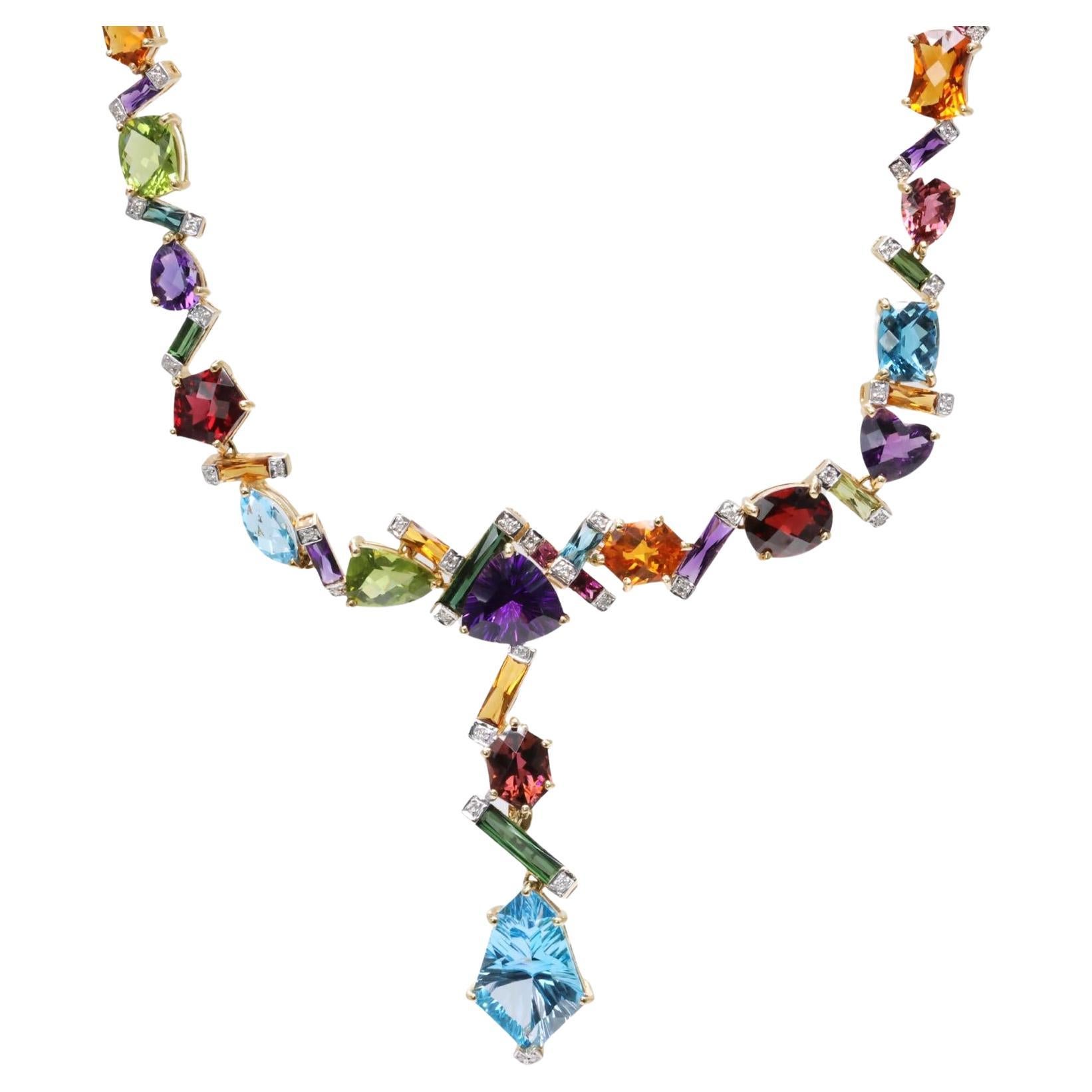 Bellarri Multi Stone Necklace With Removable Drop Pendant Set In 18k Yellow Gold