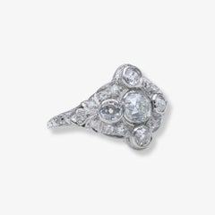 Art Deco Faint Yellow-Green Old Mine Cut Diamond Platinum Ring