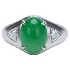 6.45 Carat Type A Burmese Jadeite and Diamond Ring in Platinum GIA