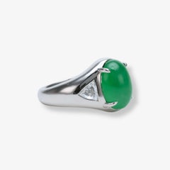 6.45 Carat Type A Burmese Jadeite and Diamond Ring in Platinum GIA