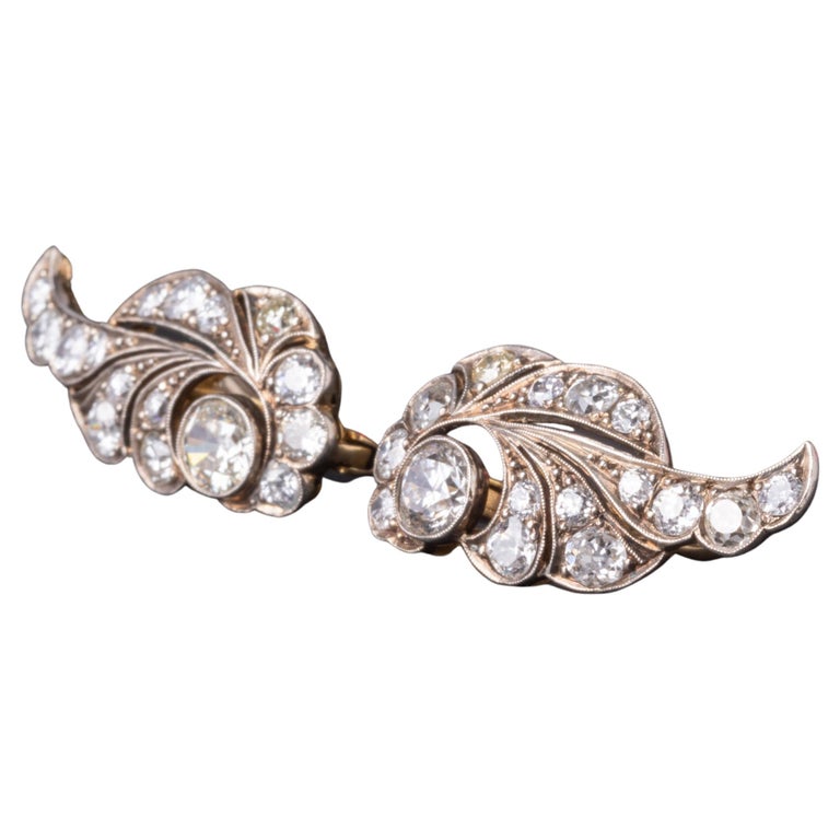 Boucles d'oreilles Royal en diamant taille ancienne de 7,3 carats, boucles d 'oreilles en diamant taille vieille Europe des années 1900 sur 1stDibs