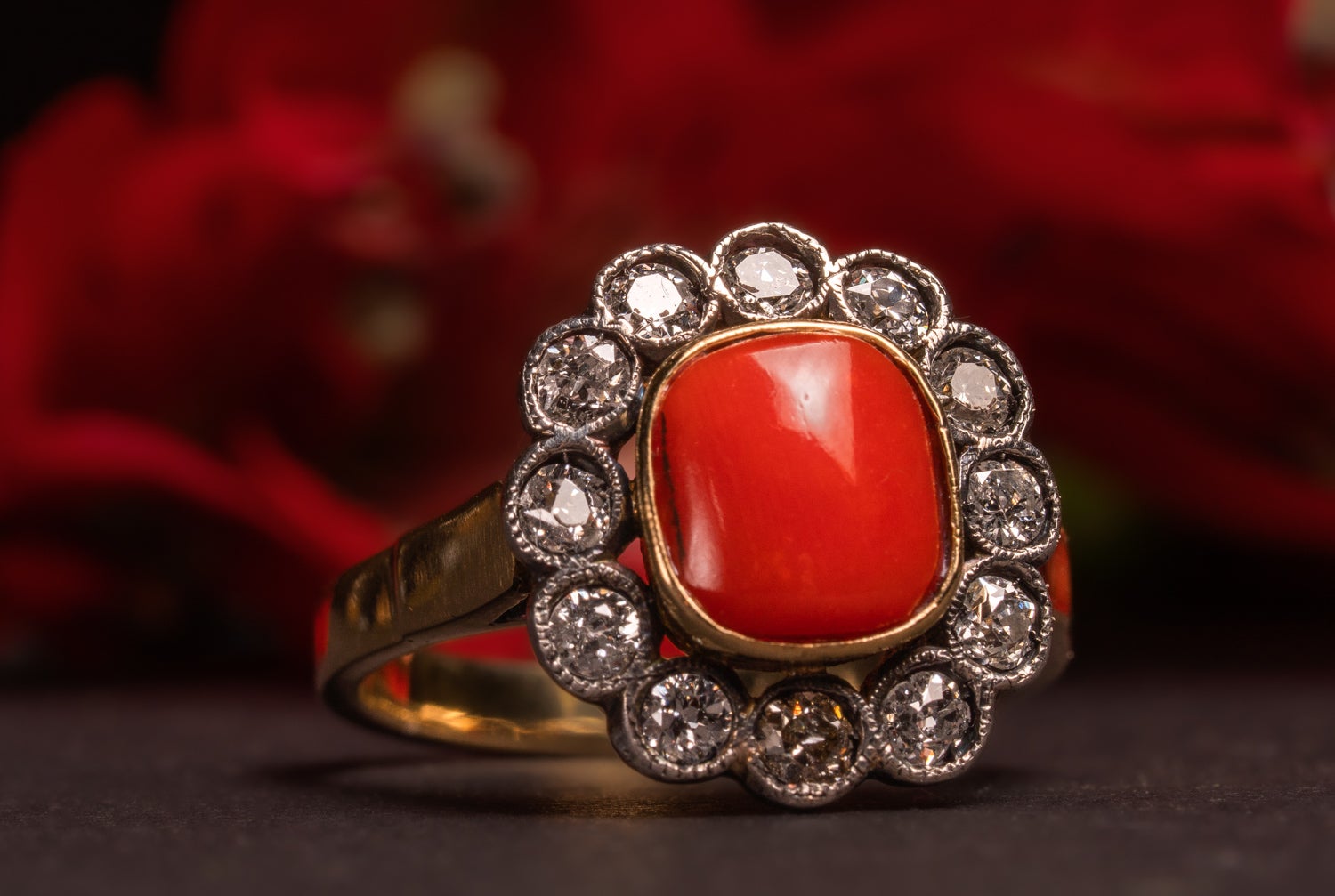 Coral Diamond Ring For Sale at 1stDibs coral engagement ring, coral and diamond ring, coral