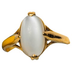 Antique 22k Gold Art Deco Oval Moonstone Ring, Oval Moonstone Cabochon Ring