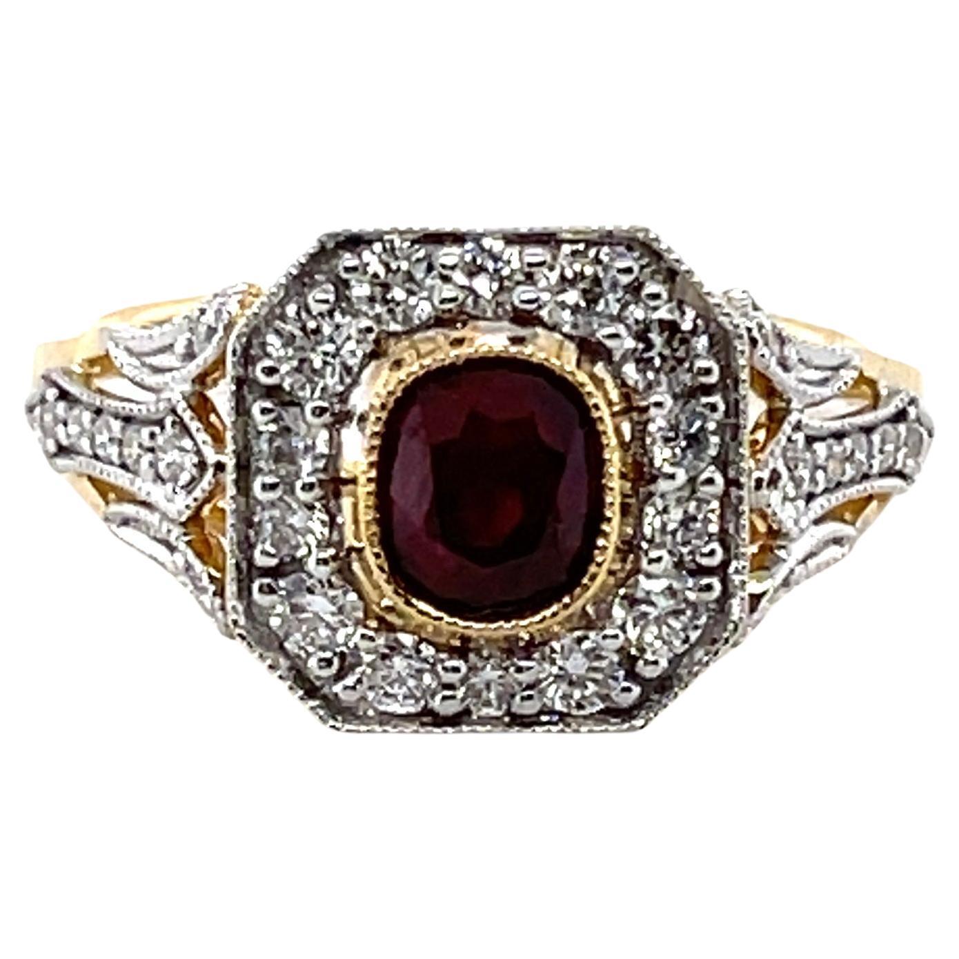 For Sale:  18ct Yellow Gold 'No Heat' Gold Ruby and Diamond Ring