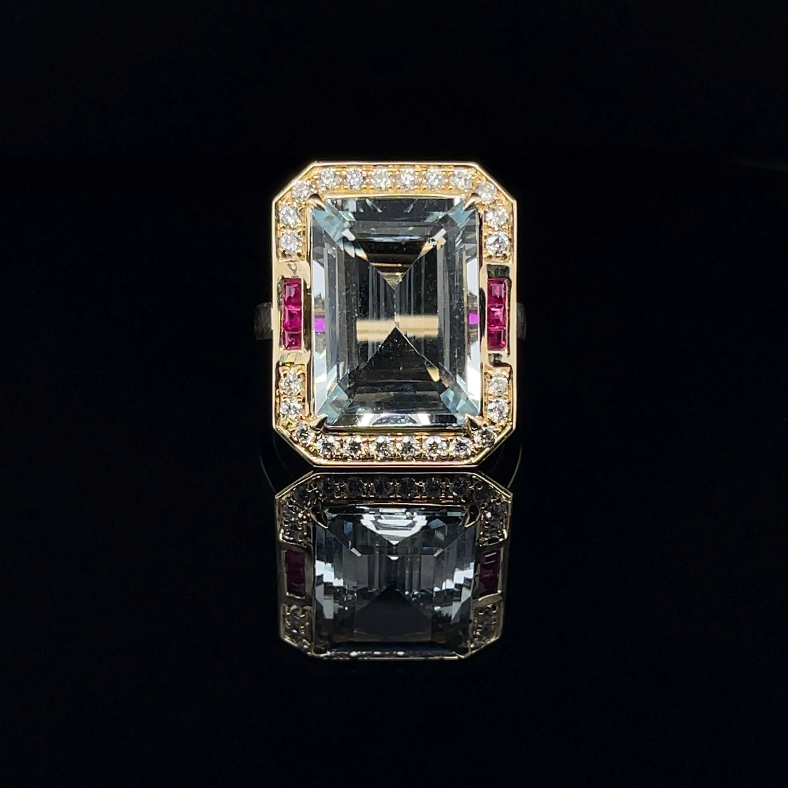 For Sale:  14ct Rose Gold Aquamarine Ruby and Diamond Ring 5
