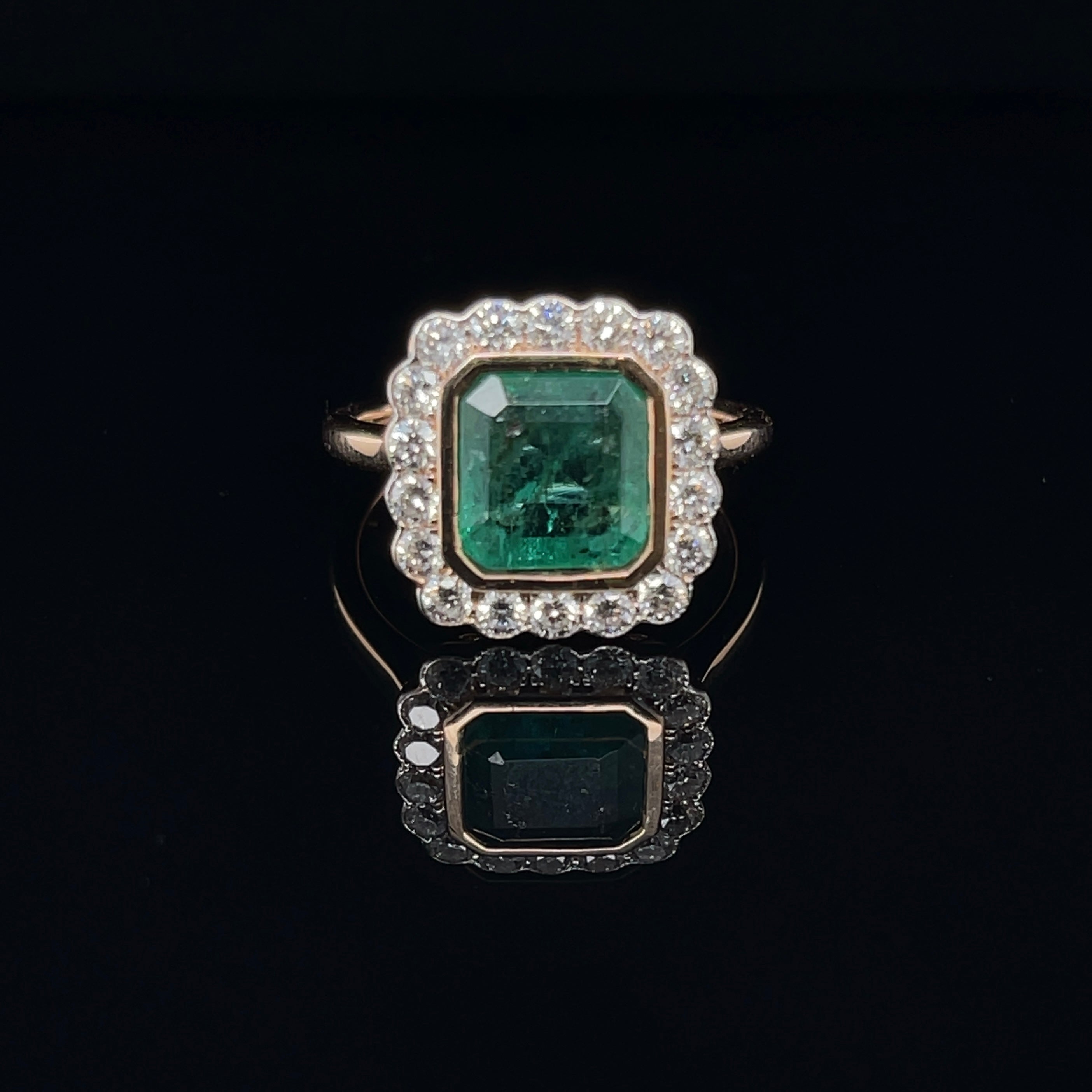 For Sale:  Imperial Jewels 18ct Rose Gold Emerald and Diamond Ring 6