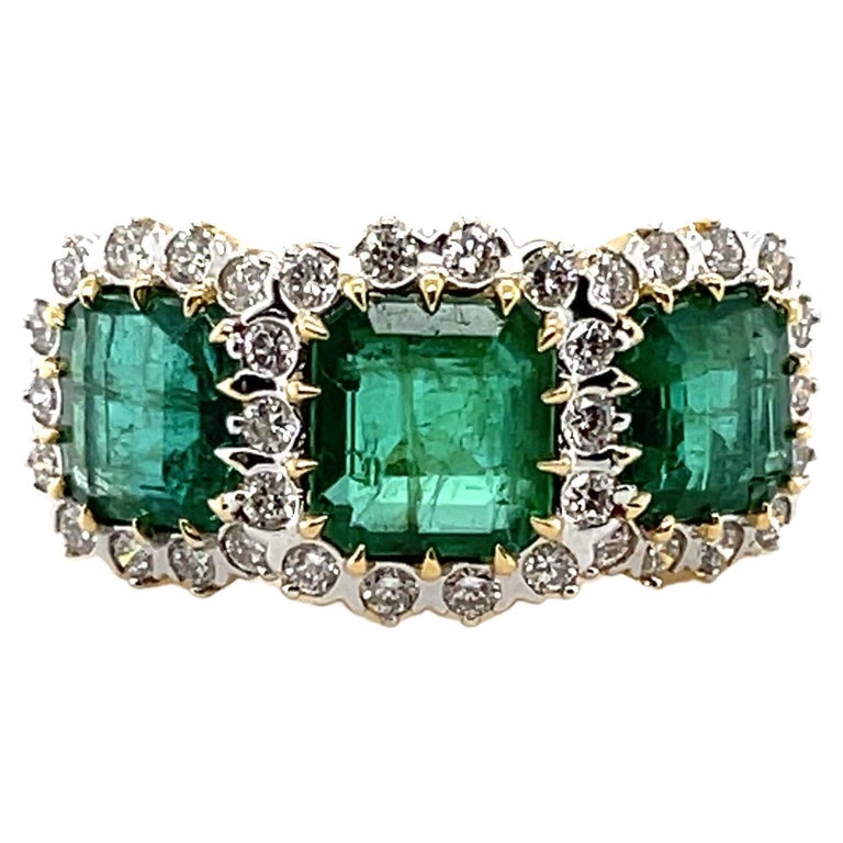 Customizable 18ct Yellow Gold Trilogy Emerald and Diamond Ring For Sale ...