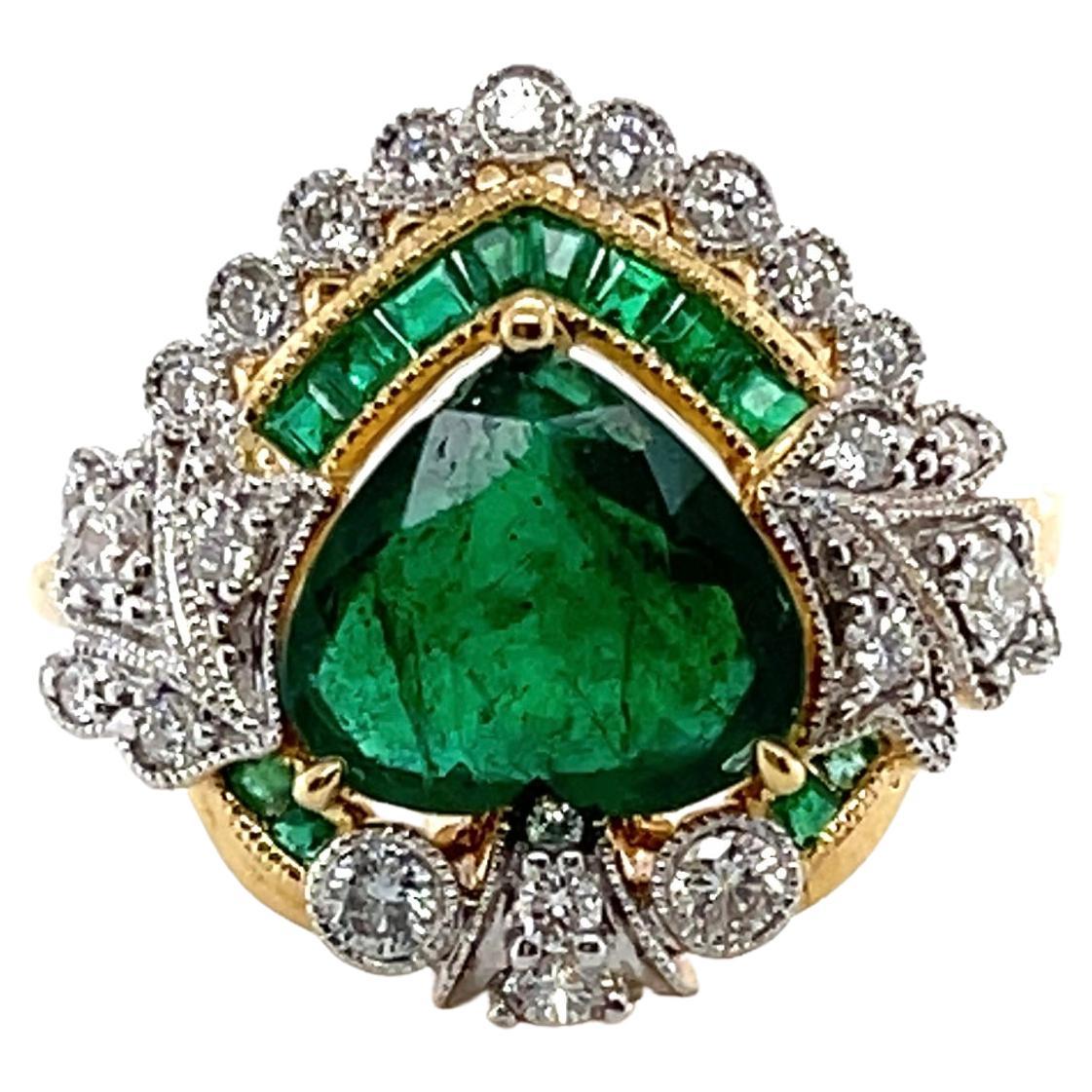 For Sale:  Imperial Jewels 18ct Yellow Gold Heart Cut Emerald and Diamond Ring