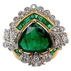 Imperial Jewels 18ct Yellow Gold Heart Cut Emerald and Diamond Ring