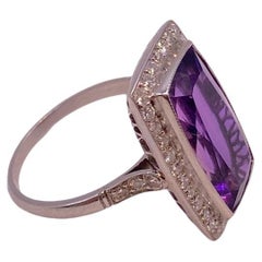 5.95 Carat Amethyst and Diamond Platinum Ring