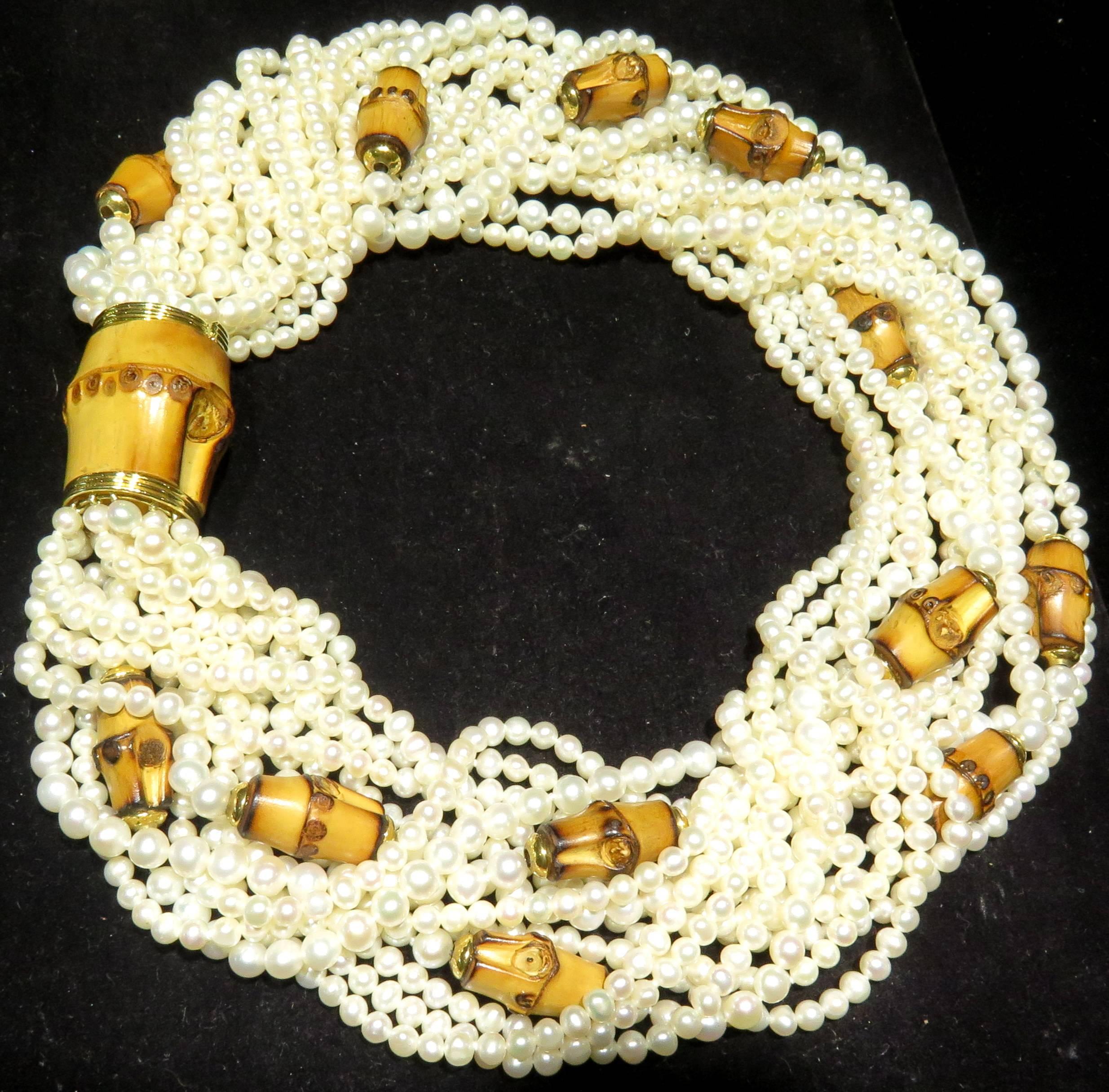 This versatile Trianon necklace is easy necklace to wear. If you want it short, you twist the strands to the desired length or if you want it long, you can untwist up to 19 1/2 inches. There are 14 strands of pearls. So easy to dress up or down this