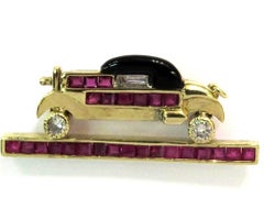 Stunning Diamond Ruby Onyx Gold Classic Car Pin