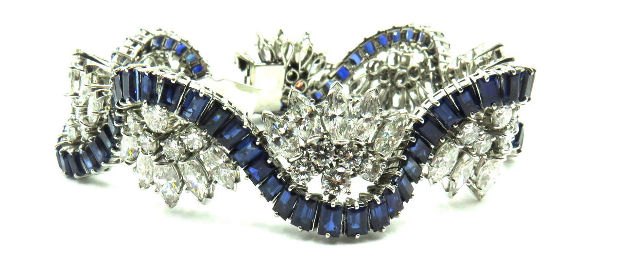 1960s Sapphire Diamond Platinum Ribbon Bracelet 6
