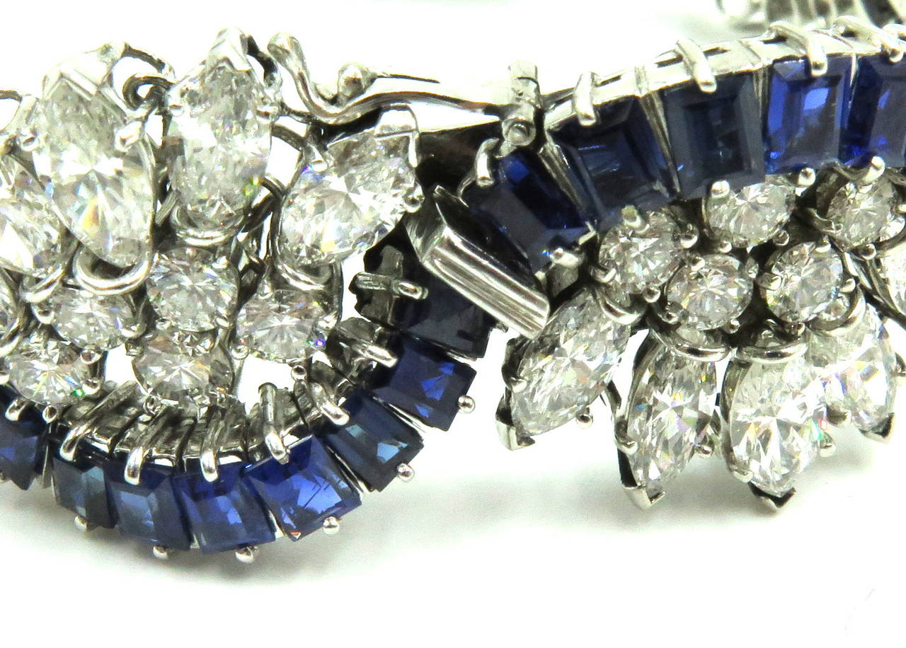 1960s Sapphire Diamond Platinum Ribbon Bracelet 4