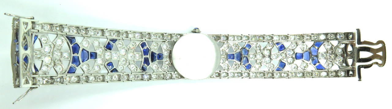 Patek Philippe Platinum Diamond Sapphire Bracelet Wristwatch In Excellent Condition In Palm Beach, FL