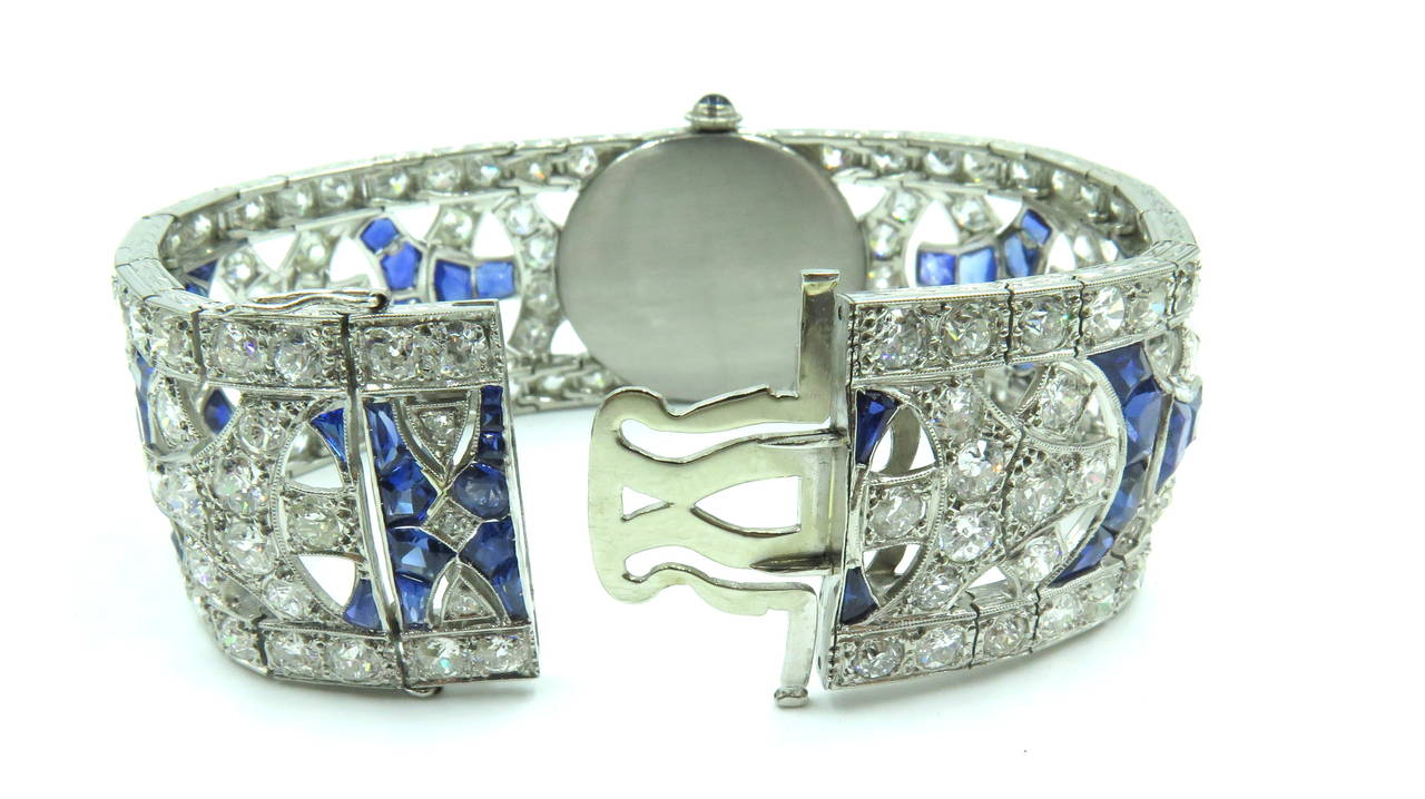 Women's Patek Philippe Platinum Diamond Sapphire Bracelet Wristwatch