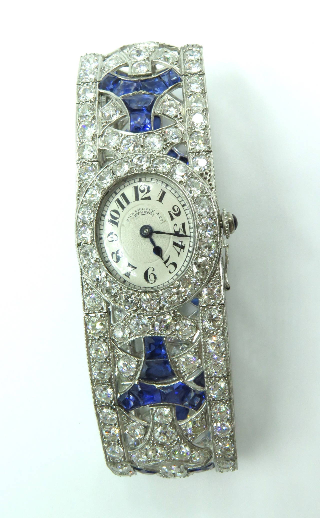 Patek Philippe Platinum Diamond Sapphire Bracelet Wristwatch 2