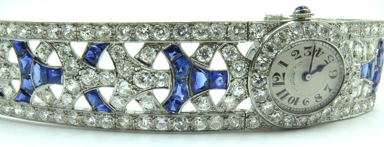 Patek Philippe Platinum Diamond Sapphire Bracelet Wristwatch 3