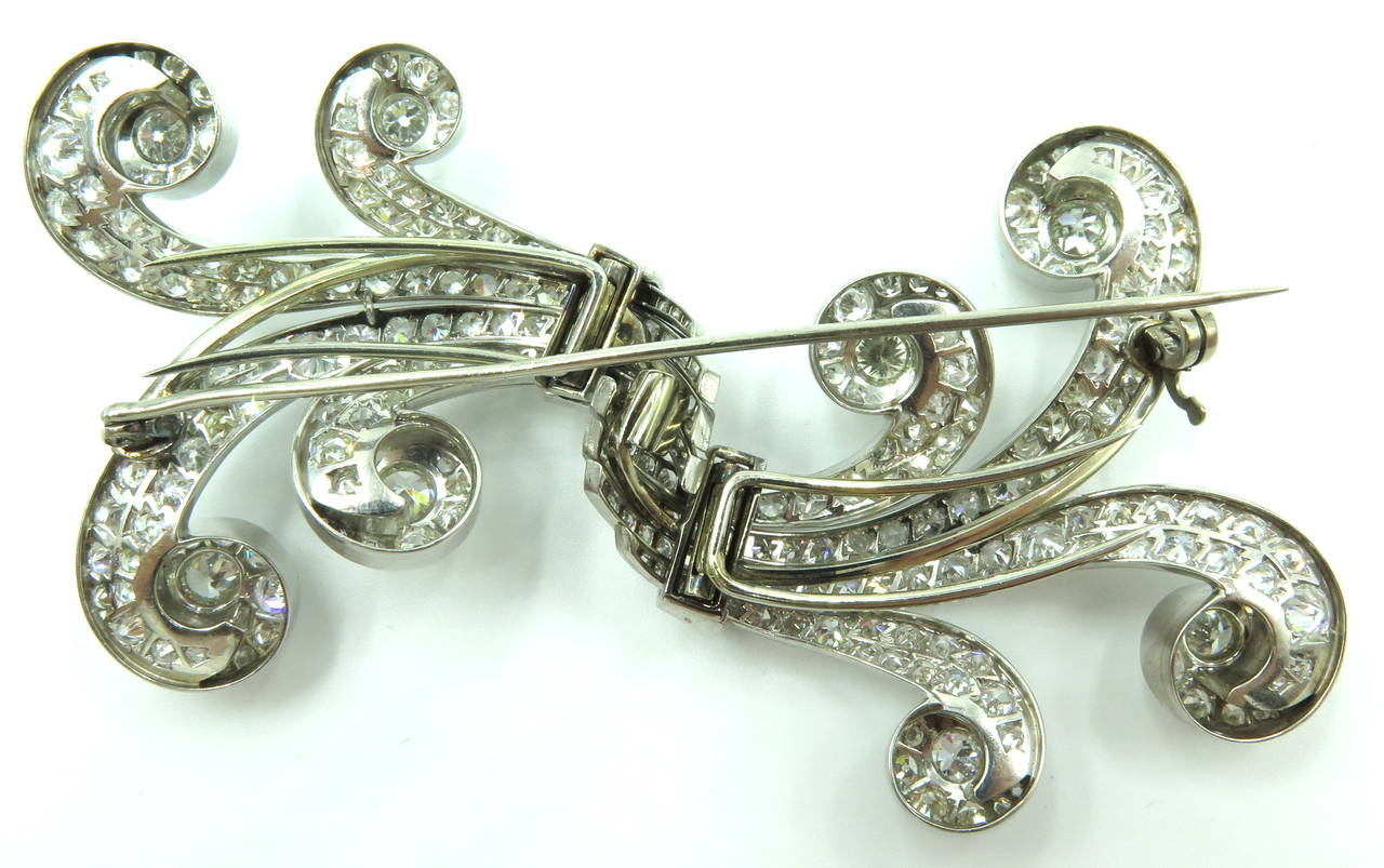 Stunning Retro Diamond Platinum Double Dress Clips Pin In Excellent Condition In Palm Beach, FL