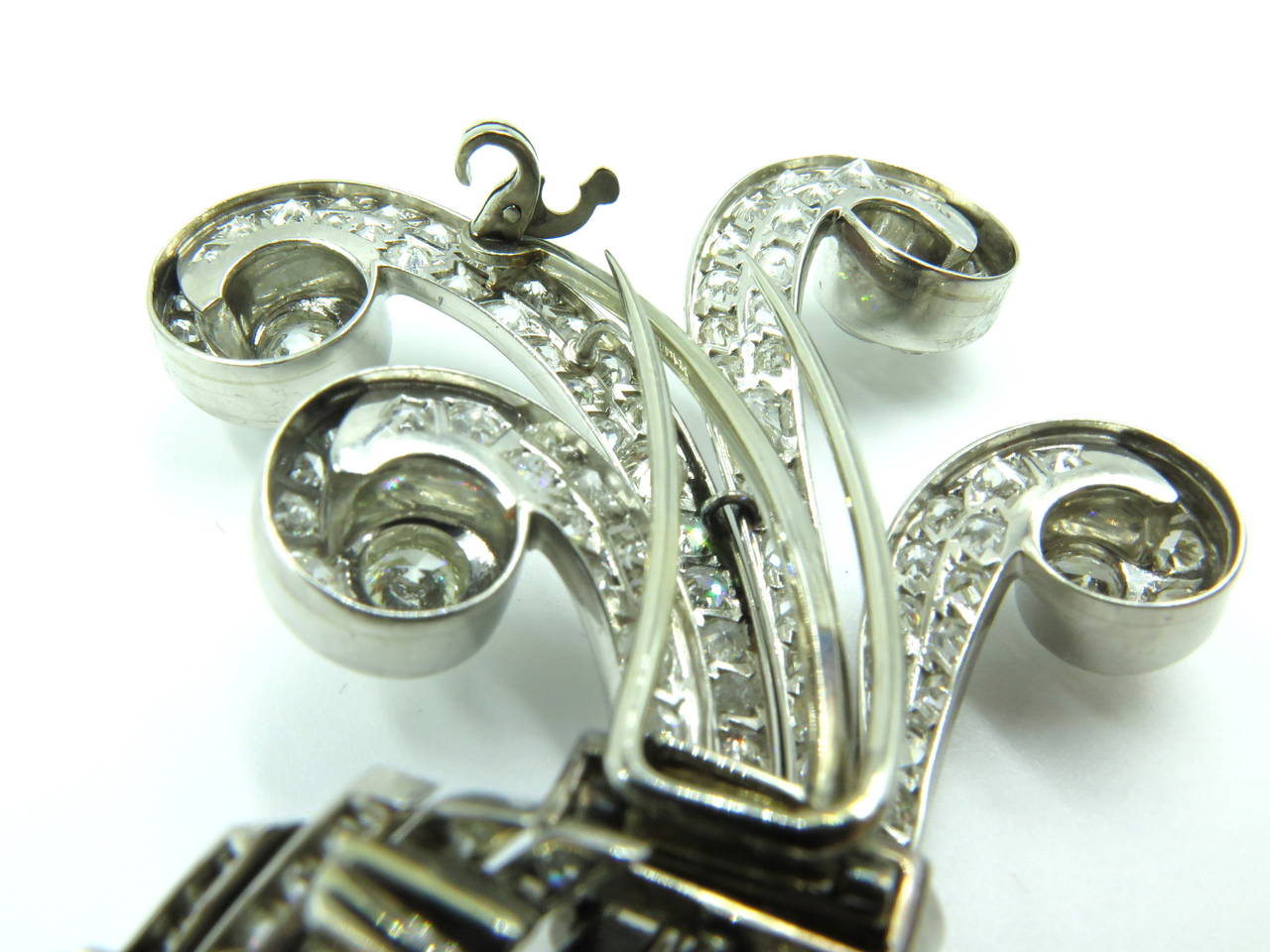 Stunning Retro Diamond Platinum Double Dress Clips Pin 1