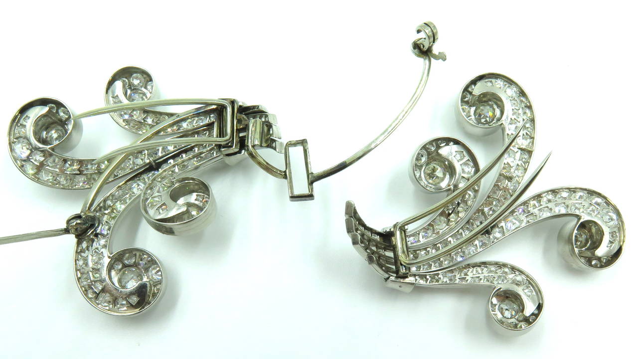 Women's Stunning Retro Diamond Platinum Double Dress Clips Pin