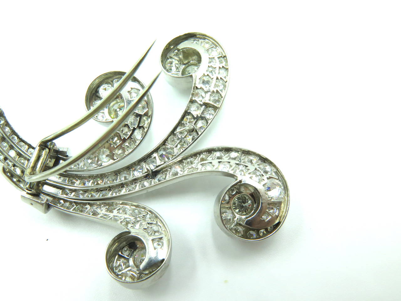 Stunning Retro Diamond Platinum Double Dress Clips Pin 4