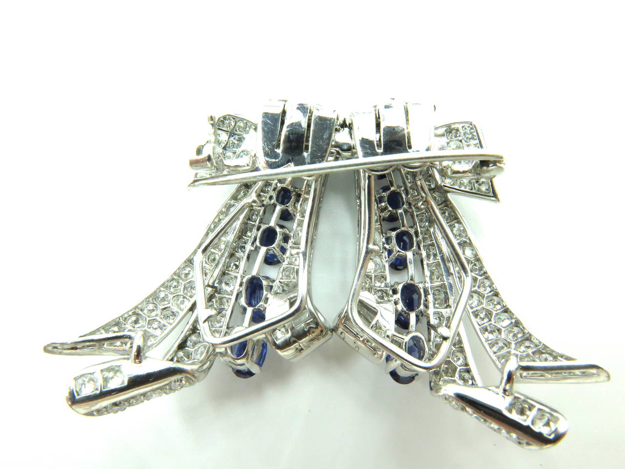 Women's Exquisite 1930s Sapphire Diamond Platinum Double Dress Clip Pin