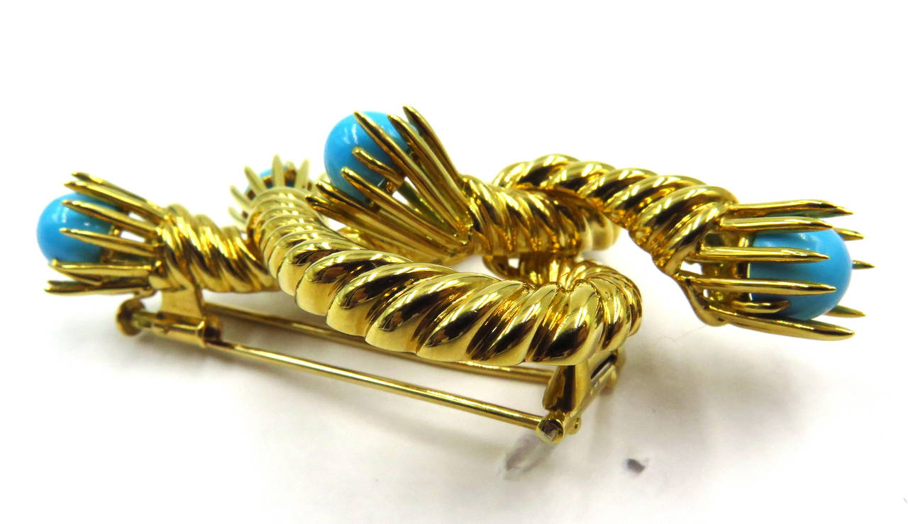  Tiffany & Co. Schlumberger Turquoise Gold Roped Heart Design Brooch 2