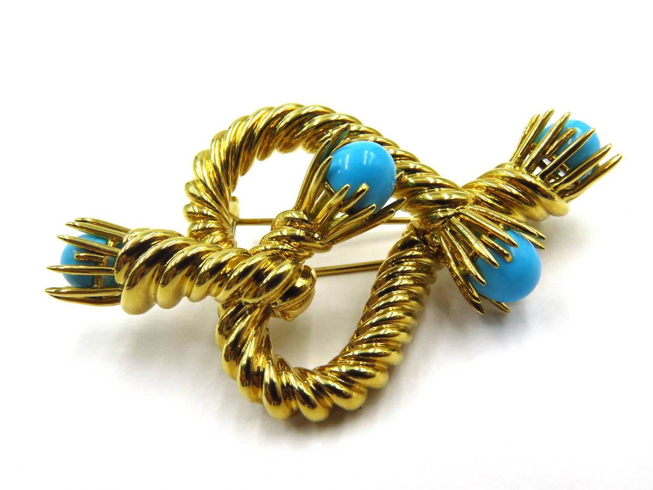  Tiffany & Co. Schlumberger Turquoise Gold Roped Heart Design Brooch 3