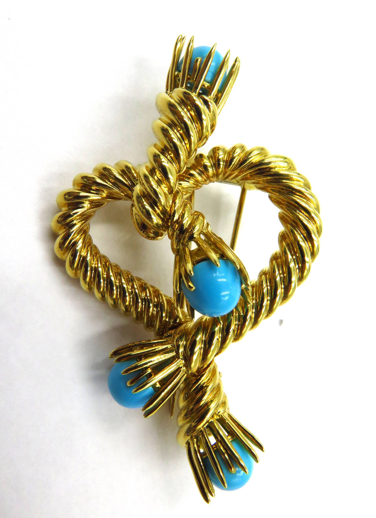  Tiffany & Co. Schlumberger Turquoise Gold Roped Heart Design Brooch 4