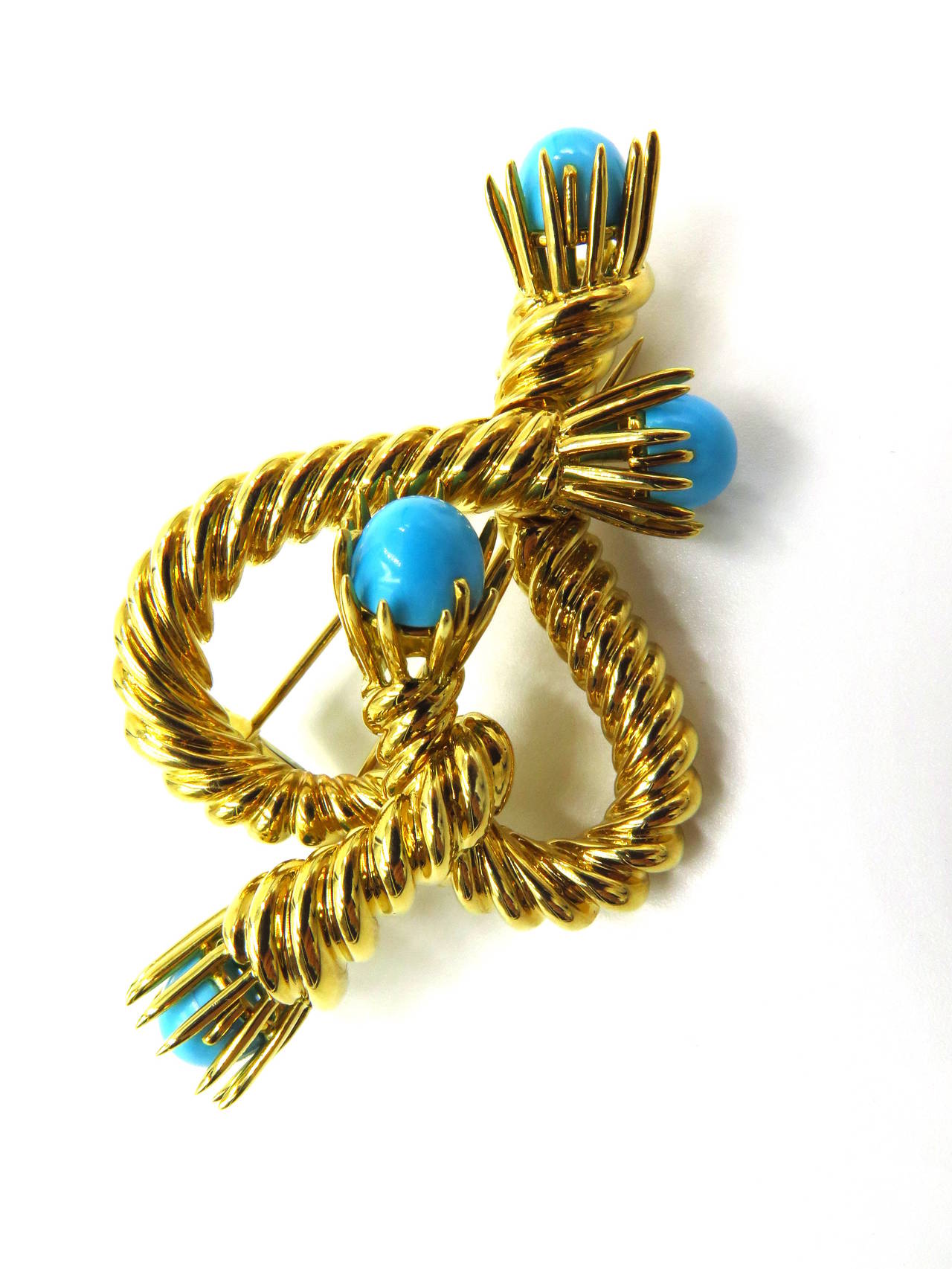 Tiffany & Co. Schlumberger Turquoise Gold Roped Heart Design Brooch 5