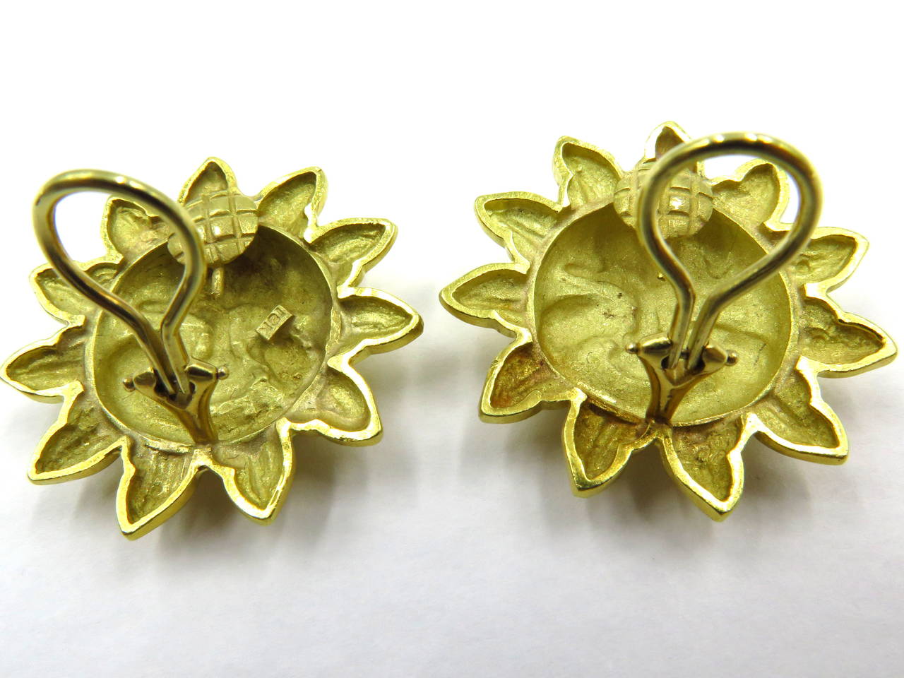 Large Whimsical Gold Happy Sun Face Clip Earrings 1