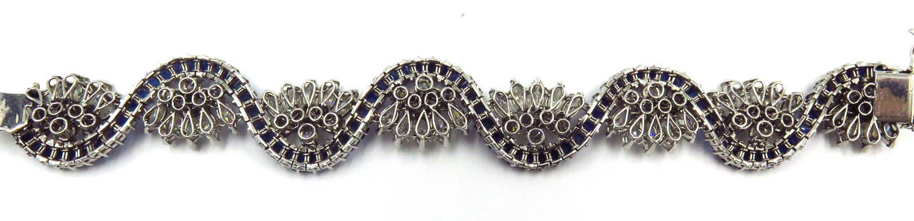 Women's 1960s Sapphire Diamond Platinum Ribbon Bracelet