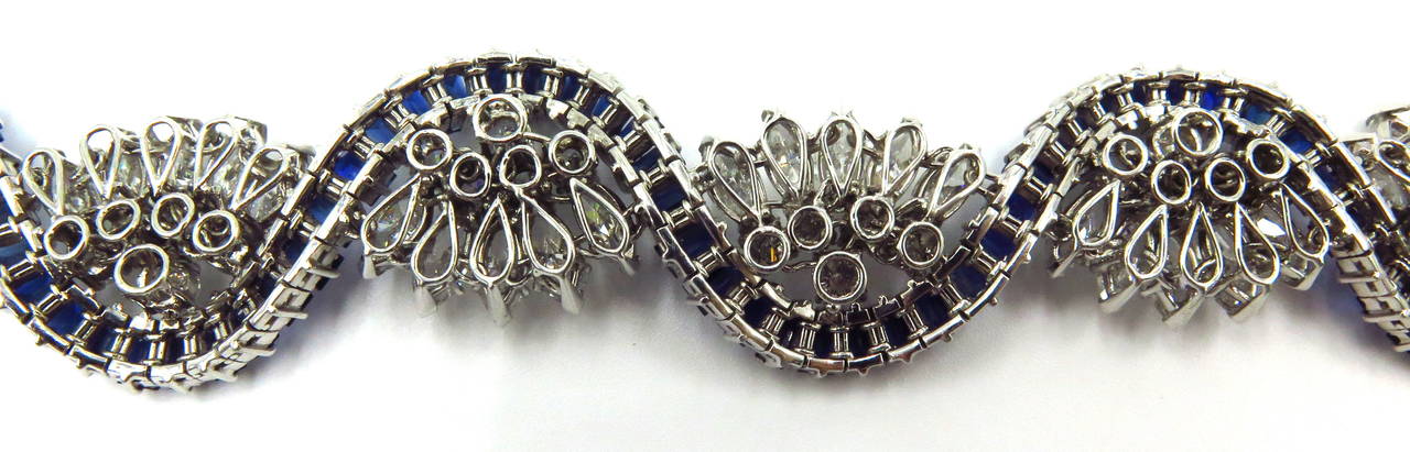 1960s Sapphire Diamond Platinum Ribbon Bracelet 1