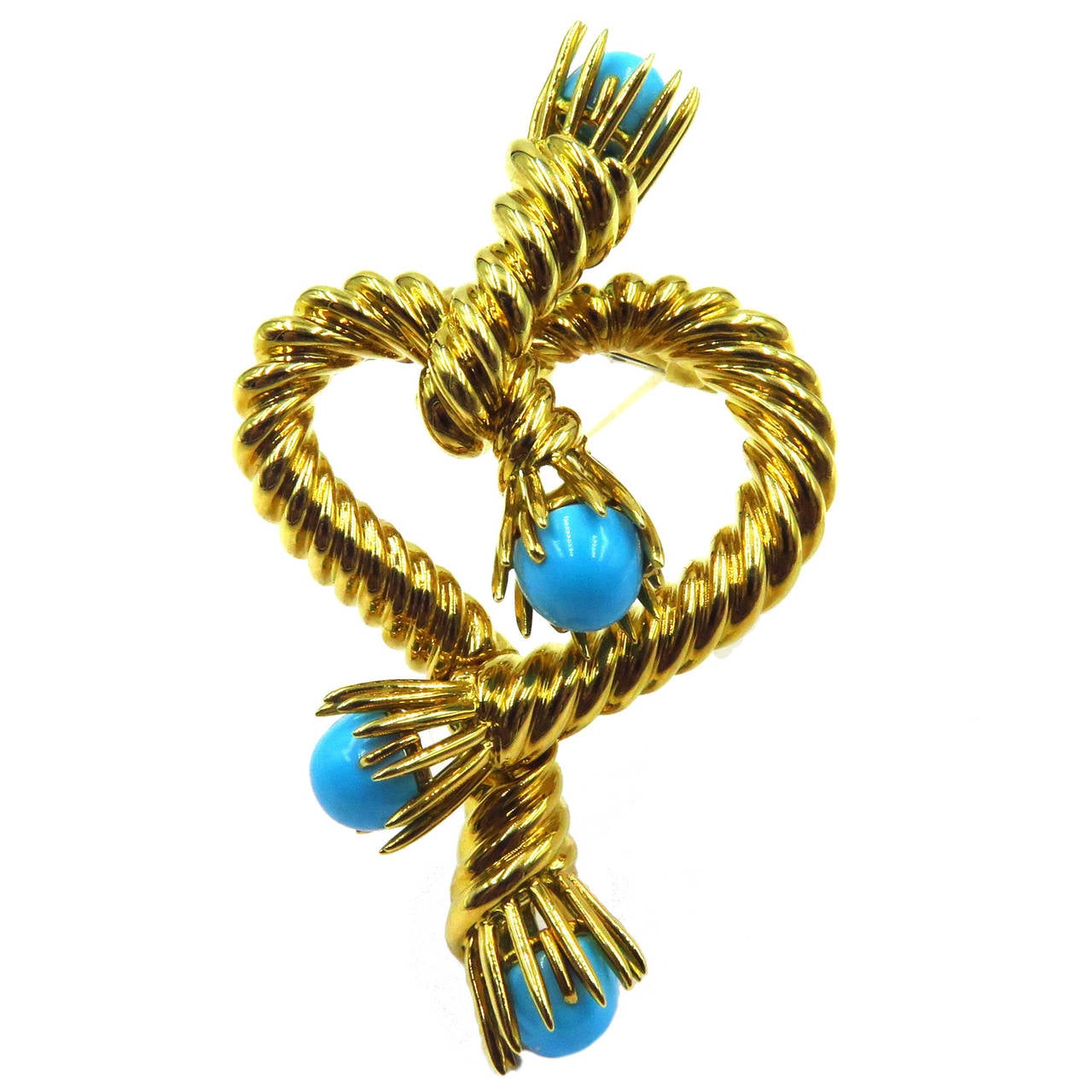  Tiffany & Co. Schlumberger Turquoise Gold Roped Heart Design Brooch
