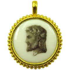 Elizabeth Locke porcelain gold Liverpool Transfer Button pendant