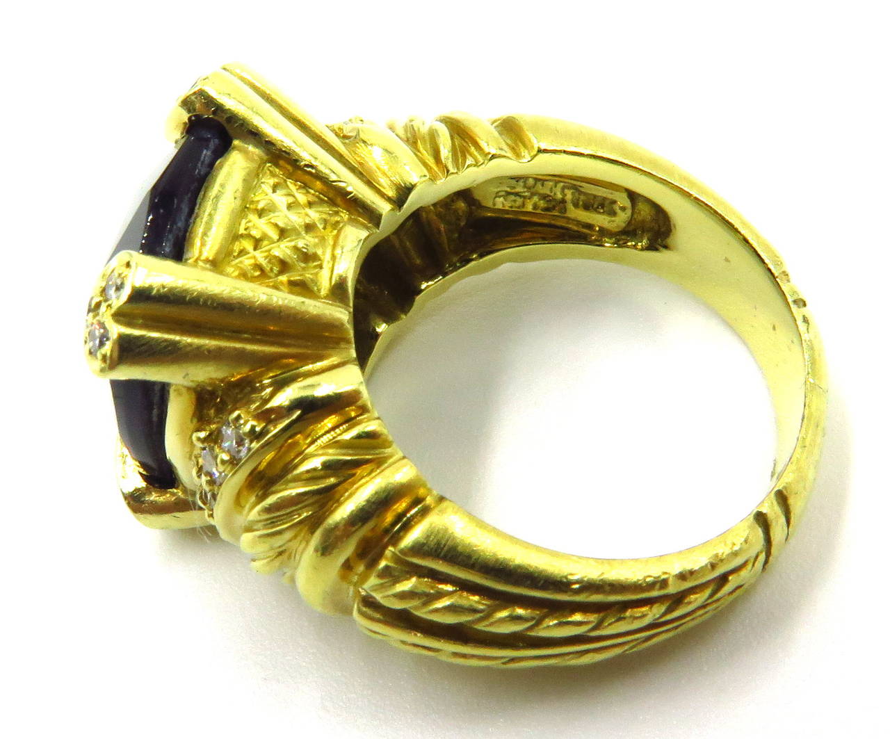 Judith Ripka Onyx Diamond Gold Ring In Excellent Condition In Palm Beach, FL