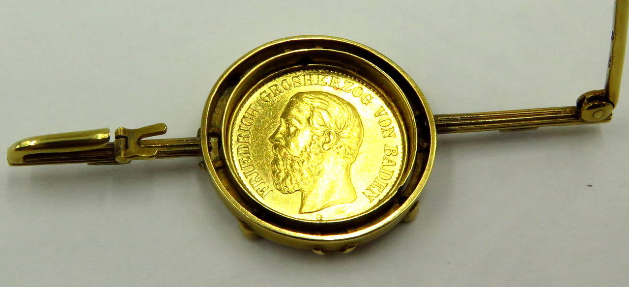 Women's or Men's 1877 Antique 5 Marks Coin Gold Platinum Pin For Sale